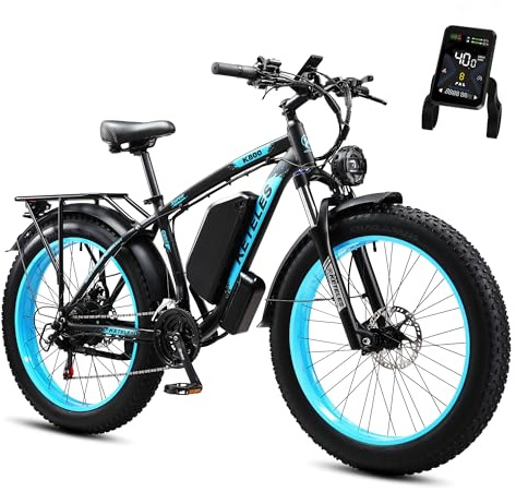 QIKAITU Electric Mountain Bikes for Adults 48V 20Ah Max Range 100KM, 26 * 4.0 Fat Tyre E Bike 21 Speed, Dual Hydraulic Brakes EBike for Men Women Pedal Assist City Off-roading