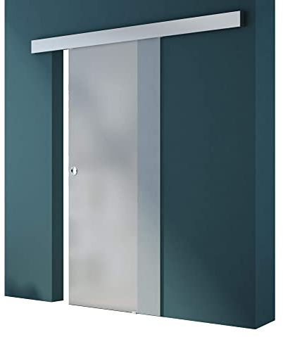 Mai & Mai Glasschiebetür komplettset Amalfi in Vollsatiniert, Griffart: Muschelgriff, BxH: 77,5x205cm, 15 mm Wandabstand, 8mm ESG-Sicherheitsglas