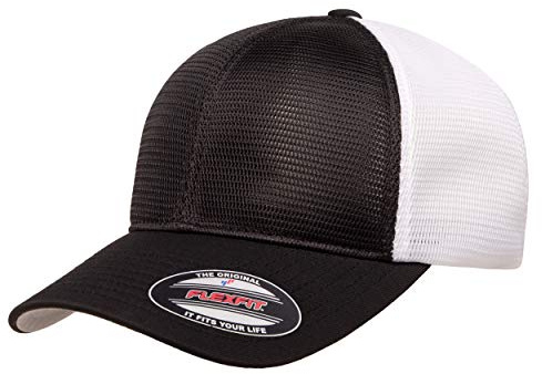 Flexfit Men's 360 Omnimesh Cap Hat, Black/White, L/X-Large