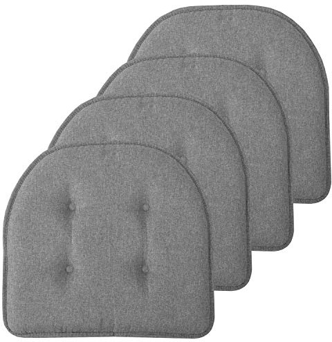 Sweet Home Collection Chair Cushion Memory Foam Pads Tufted Slip Non Skid Rubber Back U-Shaped 17 x 16 Seat Cover, 2 Count (Pack of 2), Grey