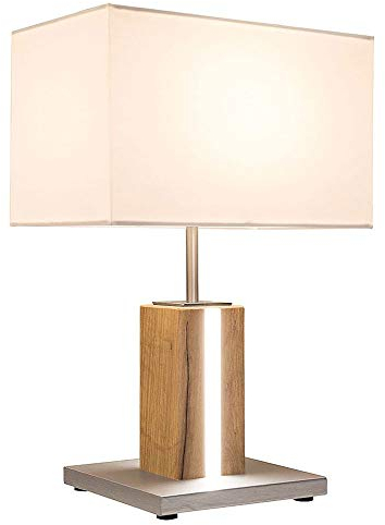 etc-shop Nachttischleuchte Textil weiß Tischleuchte Holz Eiche Tischlampe Holz Landhaus, Stripe dimmbar, 1x E27 1x LED 5 Watt, H 48 cm