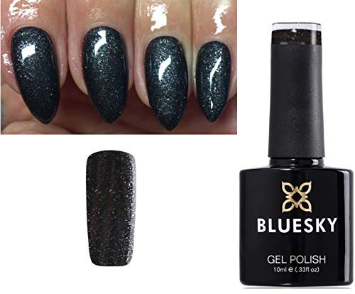Bluesky GEL NAIL POLISH BLACK DARK GREY/FINE SILVER GLITTER ONYX MY MIND, CS33 UV LED Soak Off 10ml