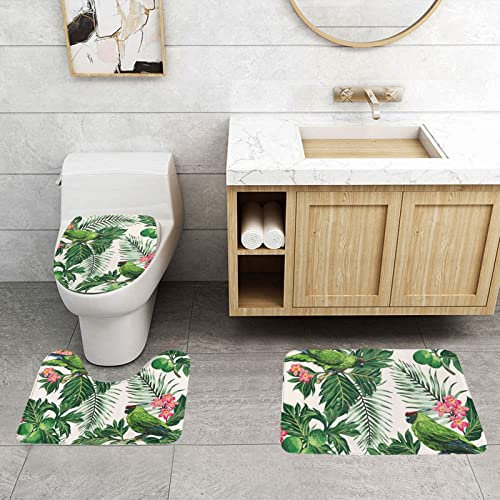 3 Piezas Juego De Alfombra De Baño Pareja Loros Estampado Oliva Alfombras De Cama Cómoda Juego De Alfombrillas De Baño, para Baño, Cocina