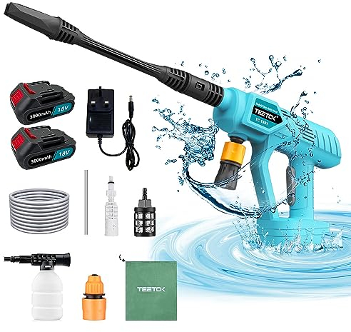Cordless Pressure Cleaner Portable Pressure Washer Lightweight Cordless Jet Wash Car Washer with 2x 3.0Ah Battery Foam Generator Nozzle Water Pump 5M Hose