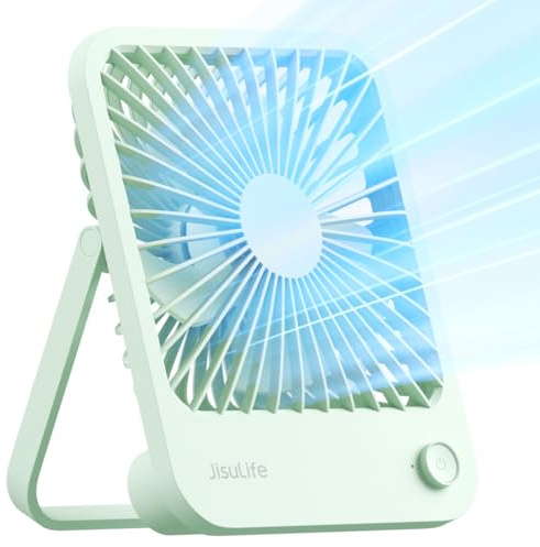 JISULIFE Desk Fan Battery Rechargeable, 4500mAh 180°Foldable Portable Personal Fan, 4 Speeds Adjustable Long Battery-life for Home Office Travel Outdoor Gifts for Women Men-Green