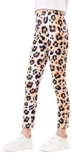 Domee Mädchen Leggings Lange Sporthose Gymnastik Turnhose Bunte Gelbes Leopardenmuster 122-128 (Herstellergröße 130)