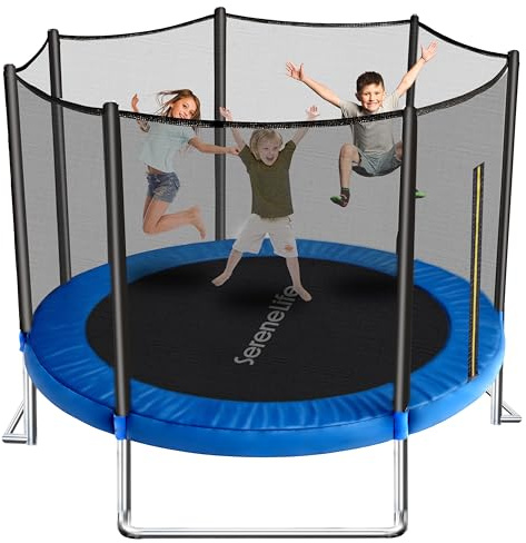 SereneLife Outdoor Trampoline for Kids and Adults - 8ft 10ft 12ft - ASTM Certified Heavy Duty Garden Trampoline with Safety Poles Netting and Stable Rustproof Frame