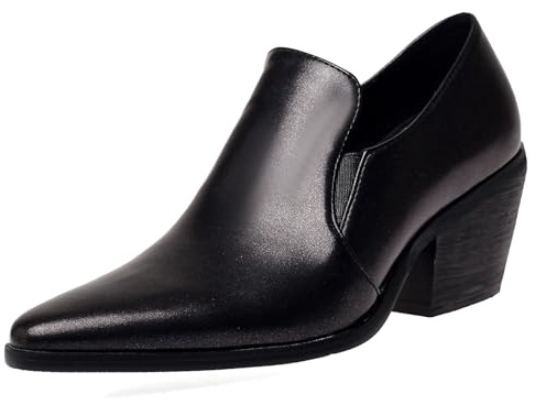Lizoleor Decollete Donna Tacco Largo Alto Punta Scarpe Estive Business Eleganti Moda Shiny Nero Numero 44 EU/46CN