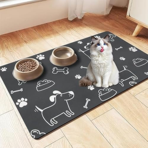 Futter Matte Katzenfutter, 30x50cm rutschfeste Futternapf Unterlage für Haustier, Saugfähige Schnelltrocknend Futtermatten, rutschfeste Hundenapf Matte, für Katzen und Hunde Unterlage Katzennapf
