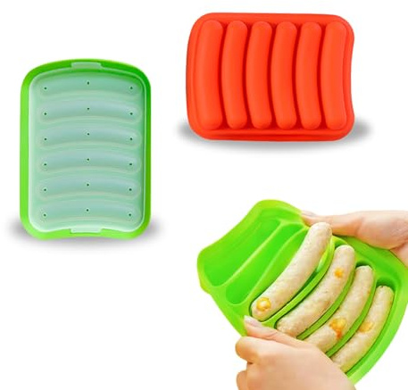 Silicone Hot Dog Mold with Oil Brush,Non-Stick Flexible Hotdog Maker Mold, 6-Cavity Baking Cooking Steaming Container - Create Homemade Sausages with Ease Ideal for Kitchen Baking and Grilling