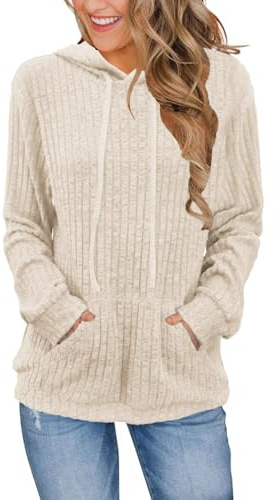 DUOEASE Maglia Donna Manica Lunga Elegant con Cappuccio Casual Felpe Donna Autunno Invernale Top（Albicocca L）