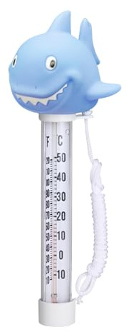 Schwimmendes Wasserthermometer | Floating Poolthermometer mit Seil | Cartoon Wassertemperatur Thermometer | Bruchsicheres Schwimmbadthermometer Temperaturmesser für Innen- und Außenbereich (Hai)