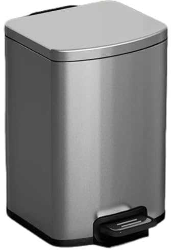 Stainless Steel Pedal Bin 10L - Slim Trash Can with Lid Slow Close Rubbish Bin for Bathroom Kitchen & Office - Grey Waste Basket& Stylish