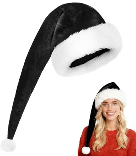 FORDJA Long Bonnet de Père Noël, Chapeau de Père Noël pour Homme et Femme, Bonnet de Noel en Peluche, Accessoire pour Noel (Noir)