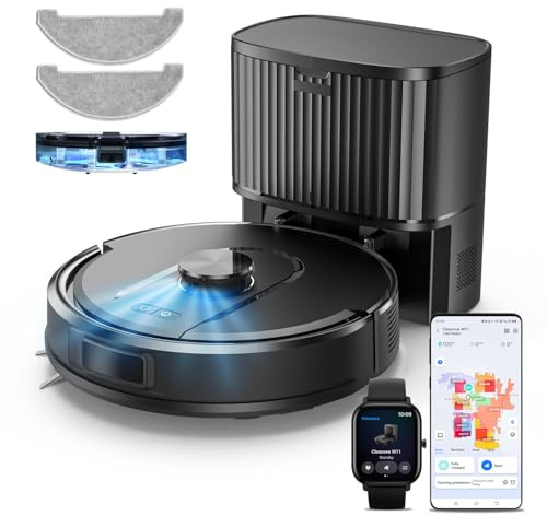 Vexilar Self-Emptying Robot Vacuum Cleaner with Mop, Laser Navigation, Up to 60 Days of Hands-Free Cleaning, 180 Mins Runtime, Strong 8000Pa Suction Robot Vacuum to Clean Floors, Carpets, and Pet Hair