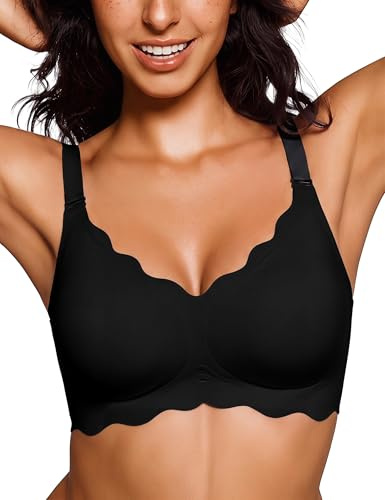 Bresdk Sujetador Sin Aros Jelly Sujetador Ondulado Comodo Diario Mujer | Sujetador sin aros y jelly bra, tejido ultrasuave, escote ondulado, soporte flexible para uso diario, push up