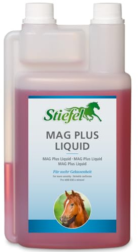 Stiefel MAG Plus para caballos de magnesio de alta dosis para reducir las reacciones de estrés, para mayor rendimiento y concentración, con vitamina B12 y vitamina E, 1 l