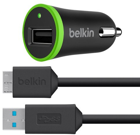 Belkin Micro USB 3.0 Charge and Sync Cable for Samsung Galaxy S5, Note 3, Universal Smartphones and Tablets - 2.1 Amp USB Car Charger, Black