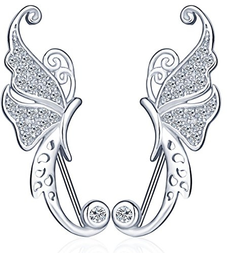 Orecchini da donna in platino placcato argento 925 Inifinite U, clip per orecchini a farfalla, intarsiati con zirconi, orecchini da arrampicata, regalo per anniversario