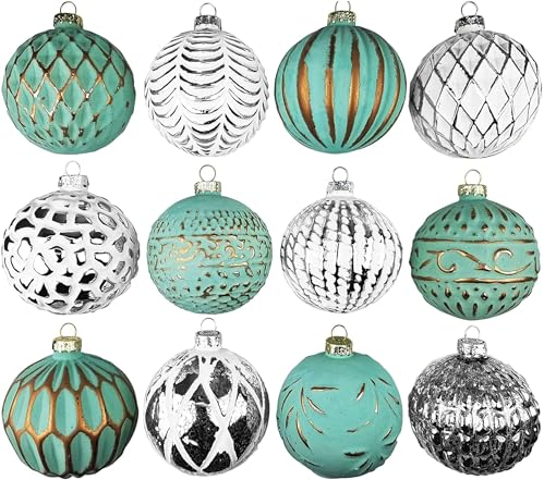 My-goodbuy24 12er Set Luxus Weihnachtskugeln Echtglas Glaskugeln Weihnachten weihnachtsdeko Christbaumkugeln Set L 8 cm grün weiß