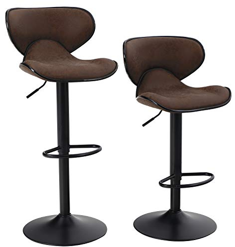 ALPHA HOME Barhocker 2er Set Höhenverstellbar Drehbarer Barstuhl mit Lehne aus PU Leder Stylisch Küchenstühle Tresenhocker mit Fußstütze, bis zu 160KG(Braun)