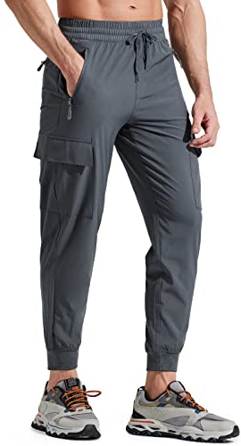 Libin Men's Lightweight Joggers Quick Dry Cargo Hiking Trousers Track Running Workout Athletic Travel Golf Casual Outdoor Pants, Grey S