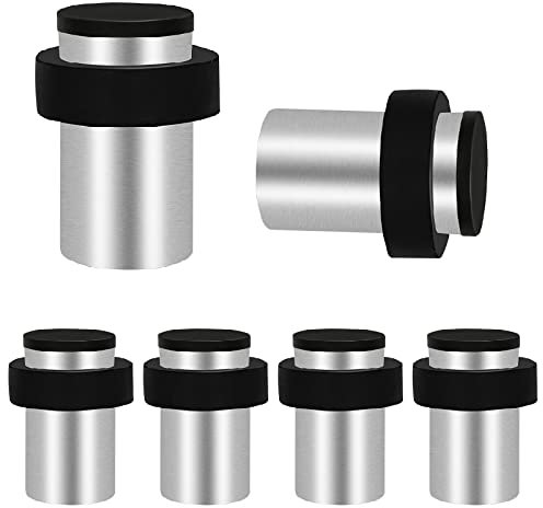 KOLAKO Door Stopper, Floor Wall Mounted Door Stop, Stainless Steel，Heavy Duty Modern Solid Cylindrical Door Holder, Floor Doorstops for Skirtings, Silver (6 Pack)