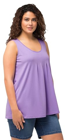 Ulla Popken Damen große Größen Übergrößen Plus Size Top, Zierfalten, A-Linie, Rundhals, ärmellos, Modal Blauer Flieder 54+ 796470810-54+