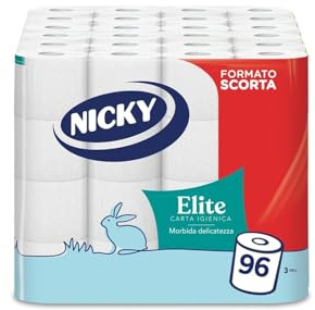 Nicky Elite - 96 rouleaux de papier toilette, 150 feuilles moelleuses à 3 voiles, doux et résistant au contact de la peau, testé dermatologiquement, papier 100% certifié FSC®