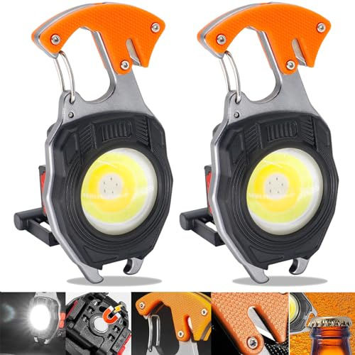 AUTOXBERT LED Keychain Work Light, 2 Pack Rechargeable Keychain Light, 1000LM Multifunction Portable Mini Flashlight with Screwdrivers, Bottle Opener, Whistle