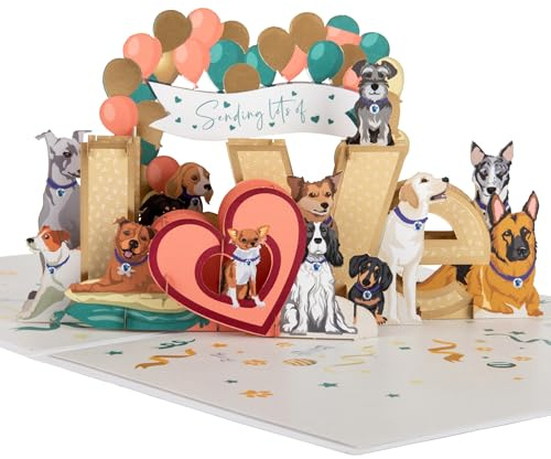 Cardology - Dogs Love Pop-Up Card | 3D Charity Greeting For Dog Lovers, Valentines Day, Mothers Day or Anniversary