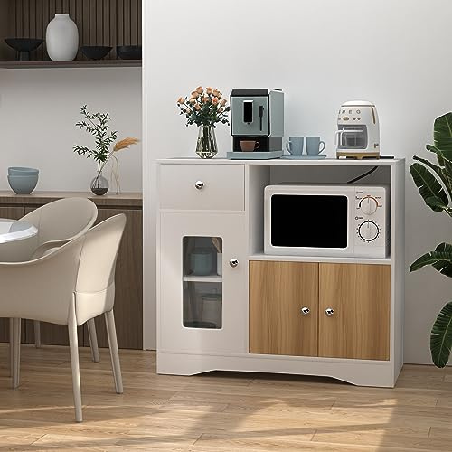 Armario de cocina con estante para microondas, puertas, 1 cajón, armario de almacenamiento con 3 puertas, armario de cocina, armario de almacenamiento, armario de acento independiente para salón