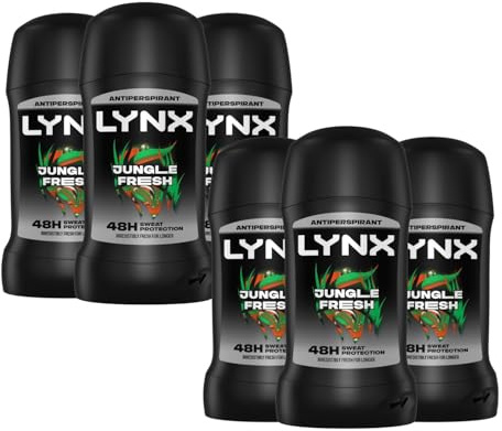 Lynx Jungle Fresh Antiperspirant Deodorant Stick for Men 50ml Pack of 6 48H Sweat & Odour Protection Long Lasting Fresh Fragrance