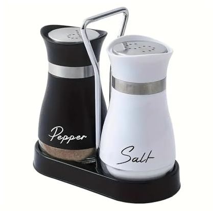 Saliera e Pepiera, 2 pezzi Set Sale e Pepe, 100 ml, Saliera in Vetro e Inox Spargispezie, Barattoli di Spezie