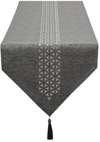 SANLEHAUSE Camino de Mesa Moderno Gris 40 x 300 cm, Lino Camino de Mesa Hueco, Liso, Elegante y de fácil Cuidado para Mesa de Comedor, Mesa de Centro, Restaurante, Decoración
