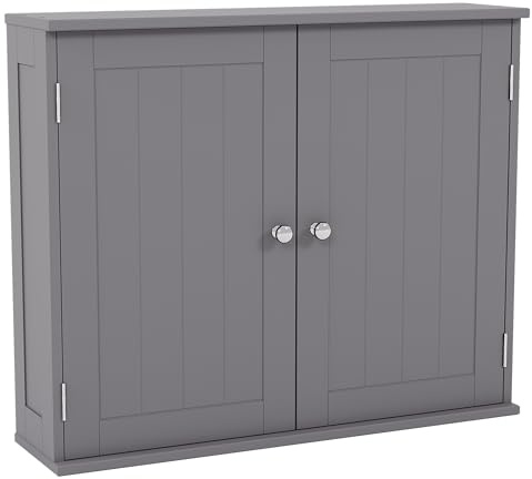 Bath Vida Priano Bathroom Cabinet Double Door Wall Mounted Storage Shelf, Grey