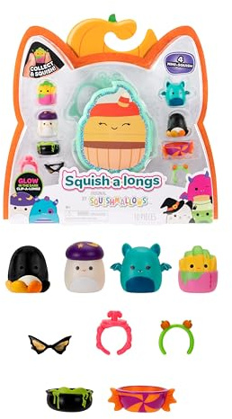 Squish-a-longs Clip-a-longs Paquete de Halloween - Incluye 4 Mini-Squish (estilo 1) - Incluye bolsa de transporte mini-Squish luminosa
