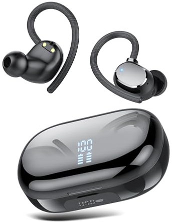 Auriculares Inalambricos, 2025 Auriculares Bluetooth 5.3 Deportivos con Gancho de la Oreja, 128H de Reproducción, Pantalla LED, Llamada ENC HD, Profundamente Bajo, Ajuste Cómodo, IPX7 Impermeable