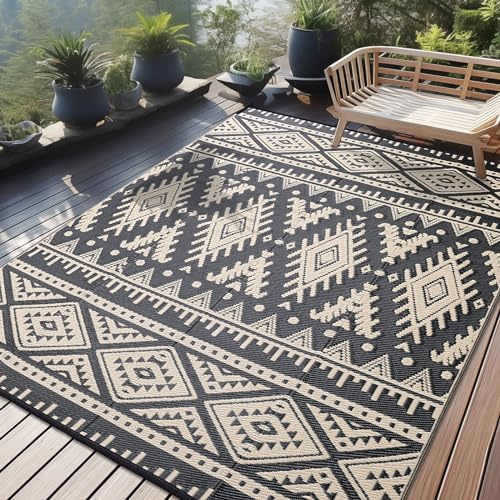 Homaxy Waterproof Outdoor Rug, 240x300cm, Black & Beige