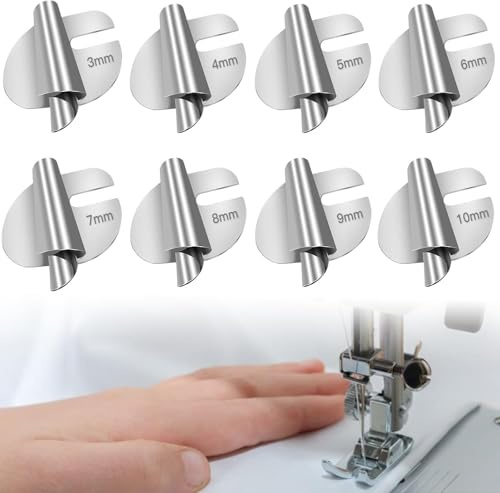 8PCS Prensatelas Maquina Coser,3-10mm Juego Pies Dobladillo Enrollado Costura Universal, Prensatelas de Acero Inoxidable,Pie Presión Dobladillo Enrollado Ancho,Pie Dobladillo Curvo Industrial el Hogar