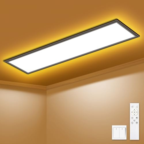 SNADER LED Deckenleuchte Dimmbar - LED Panel 100x25cm, 36W 3600LM Deckenlampe mit Fernbedienung 3000K-6500K - Nachtlicht Warm - Deckenleuchte Flach für Schlafzimmer Kinderzimmer Wohnzimme Küchenlampe