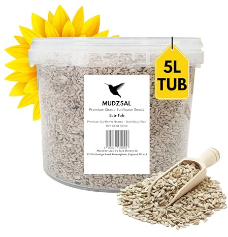 MUDZSAL Premium Sunflower Heart Seeds Wild Bird Food – High Energy, No Mess Bird Feed (5-Litre, Sunflower Heart Seeds)