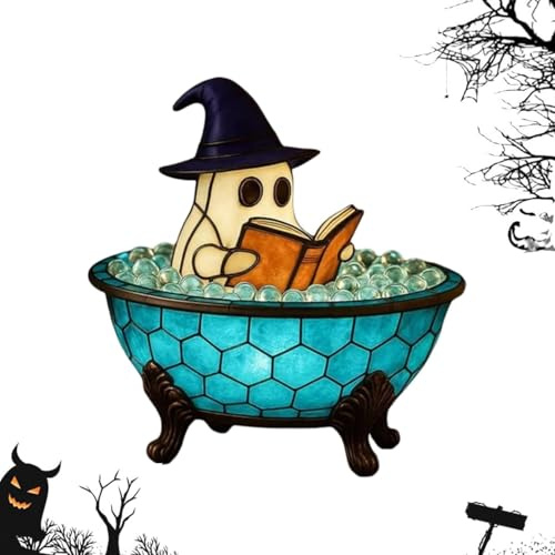 wodjcks Ghost Bubble Bath Lamp, Ghost-Themed Bathtub Accent Lamp, Halloween Cute Ghost Night Light, Color-Changing Mood Light, for Halloween Party or Gift, corations for Table, Shelf, Fireplace