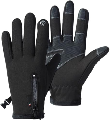 YISENJEE Knitted Winter Gloves Herren Winter Outdoor Warm Winddicht Plüsch Reißverschluss rutschfeste Touchscreen Fahrradhandschuhe - Schwarz Touchscreen - L