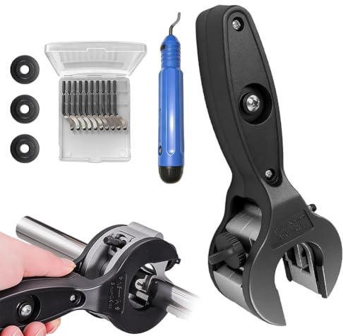 Set di tagliatubi a cricchetto in acciaio inox, 8 – 29 mm, tagliatubi in rame, alluminio, PVC, tagliatubi con 3 ruote di ricambio e utensili per sbavatura, tagliatubi di precisione a cricchetto