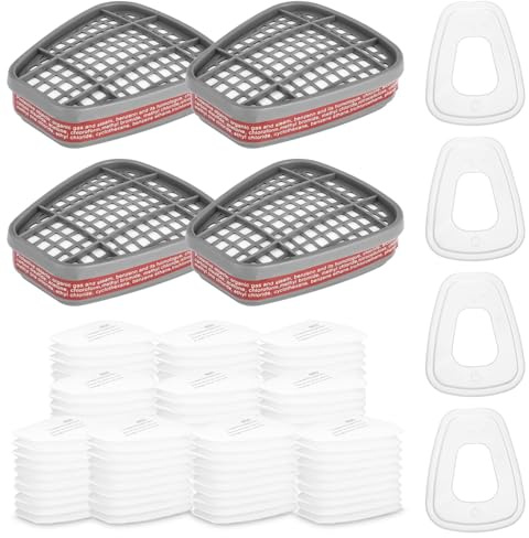 6001 Filtro per Respiratore Set, 100 Filtri in Cotone, 4 Filtri e 4 Tappi, Cotone Replacement per Protezione, Organic Vapor 6001 Cartucce, per 6000/6200/6800/7501