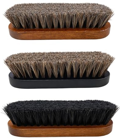Shoe Brush Set of 3, Boot Buddy, Horse Hair Shoe Brush, Leather Care, Boot Brush, Shoe Polish Brush, Durable Wooden Handle, Compact Design, 12.3 x 4.0 x 1.1 cm