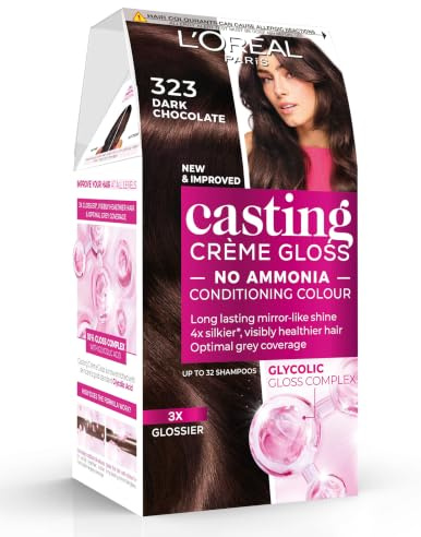 L’Oréal Paris Casting Crème Gloss Semi-Permanent Dye, 323 Dark Chocolate | No-Ammonia, Radiant & Natural Colour, Lasting 32 Washes, 3x Glossier, 4x Silkier, Visibly Healthier, Easy Application
