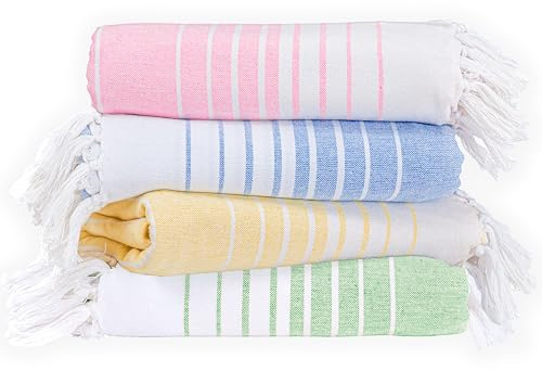 Native Fab Oversized Beach Towel, 4 Pack, 40x71 inches 100% Cotton Turkish Peshtemal for Adults,Soft & Absorbent, Extra Large Beach Towel for Hammam Spa Beach Blanket Bath, Cabana Strips, Multi Color