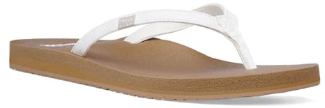 Sanuk Yoga Joy | Flip Flops for Women | Yoga Sandals For Women | Women's Beach Sandals | Memory Foam Footbed, Tan White, 10